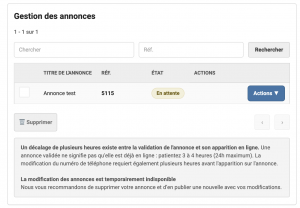 Gestion des annonces Wannonce