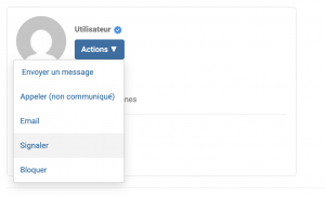 Menu signalement sur profil utilisateur